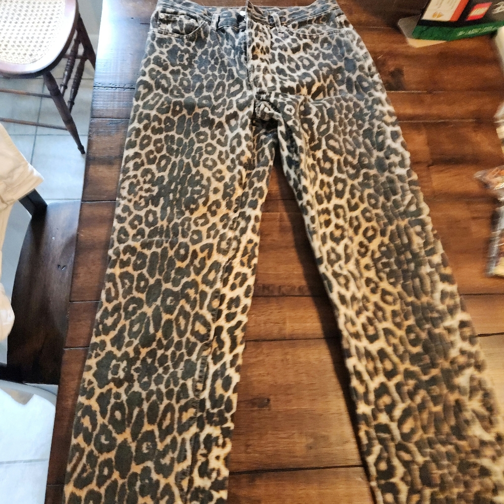 Topshop Leopard Print Straight Leg Jeans